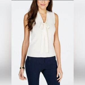 Anne Klein Cream Sleeveless Tie Front Blouse